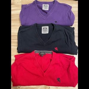 Express Mens V Neck Sweater Small Black Red Purple Bundle